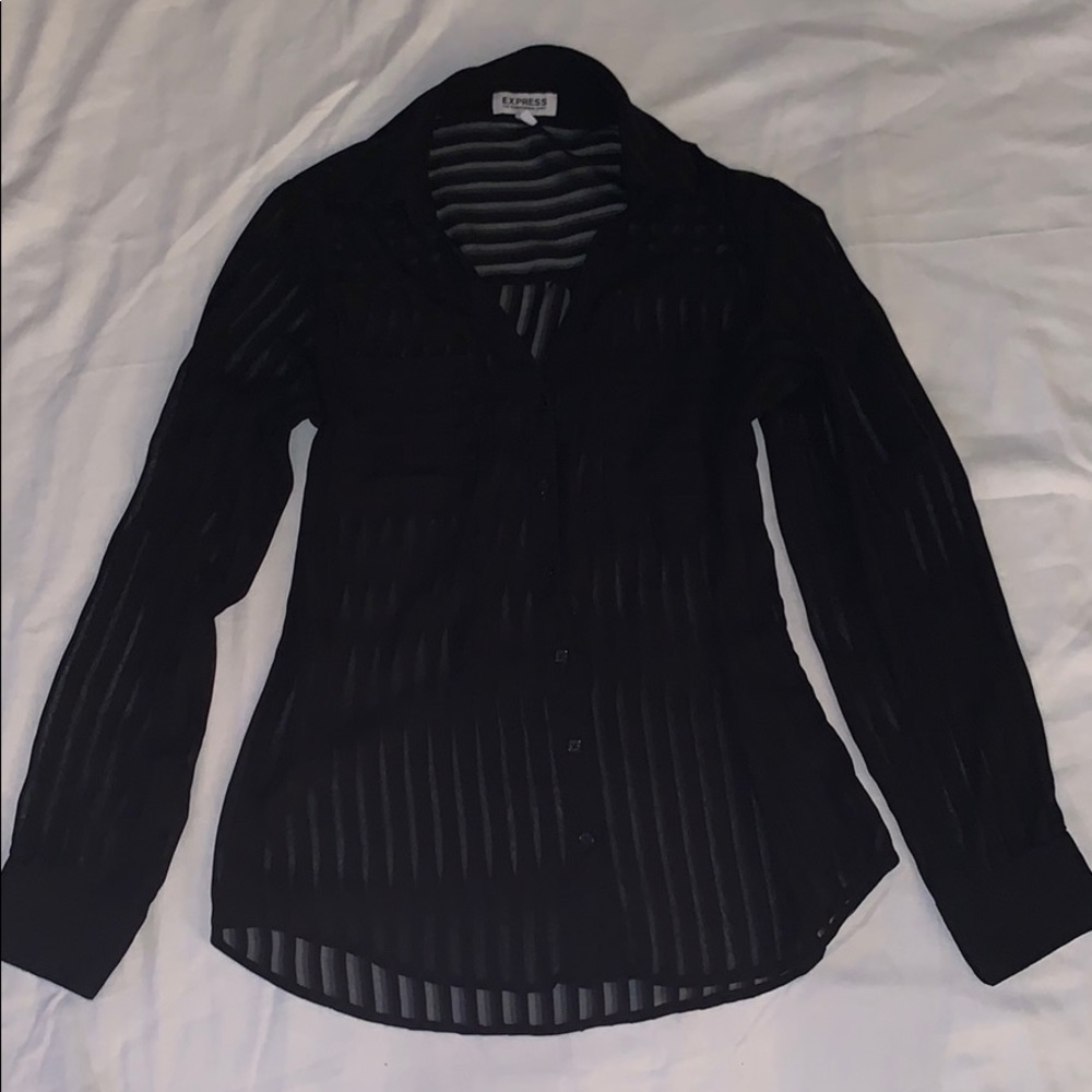 Express Sheer Striped Button-Up Blouse